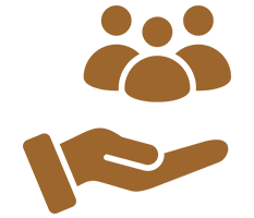 Hand holding a group of three people icons, symbolizing support or community.